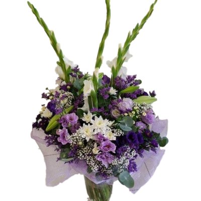 זר פרחים סגול לבן