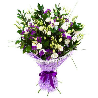 זר פרחים סגול לבן